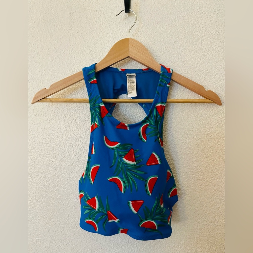 Old Navy high-neck bikini top palm leaf and watermelon print open back NWT Sz L